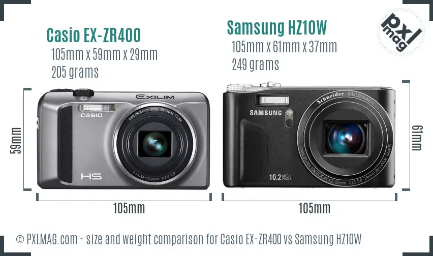 Casio EX-ZR400 vs Samsung HZ10W size comparison