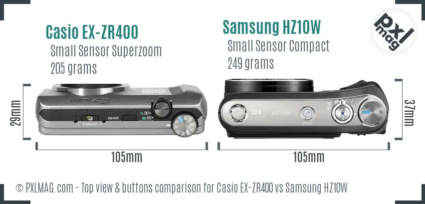 Casio EX-ZR400 vs Samsung HZ10W top view buttons comparison