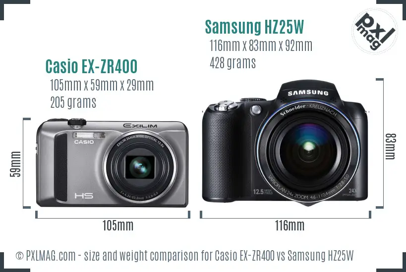 Casio EX-ZR400 vs Samsung HZ25W size comparison