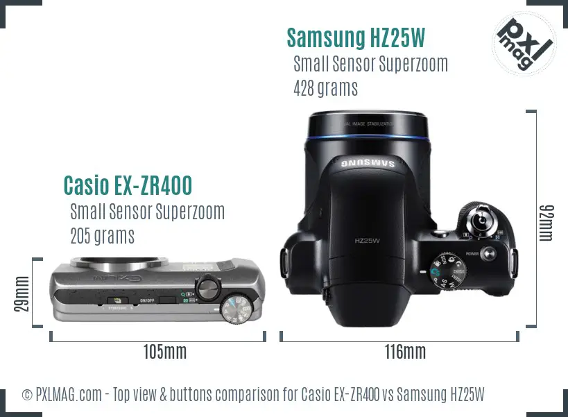 Casio EX-ZR400 vs Samsung HZ25W top view buttons comparison