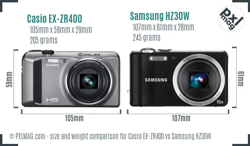 Casio EX-ZR400 vs Samsung HZ30W size comparison