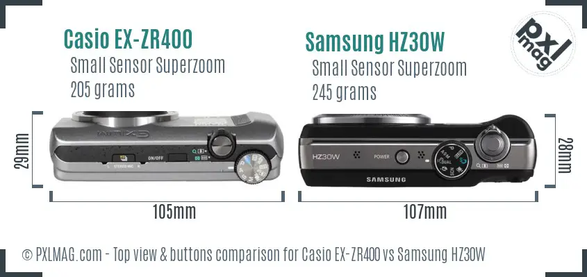 Casio EX-ZR400 vs Samsung HZ30W top view buttons comparison