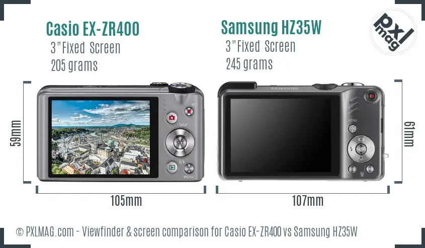 Casio EX-ZR400 vs Samsung HZ35W Screen and Viewfinder comparison