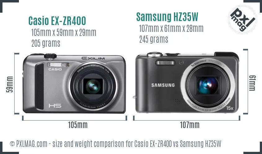 Casio EX-ZR400 vs Samsung HZ35W size comparison