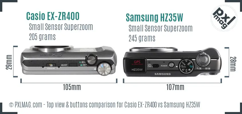 Casio EX-ZR400 vs Samsung HZ35W top view buttons comparison