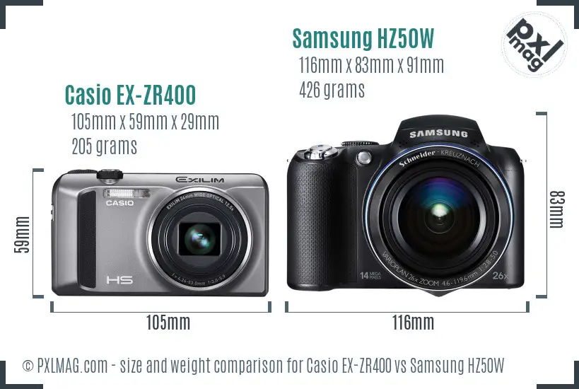 Casio EX-ZR400 vs Samsung HZ50W size comparison