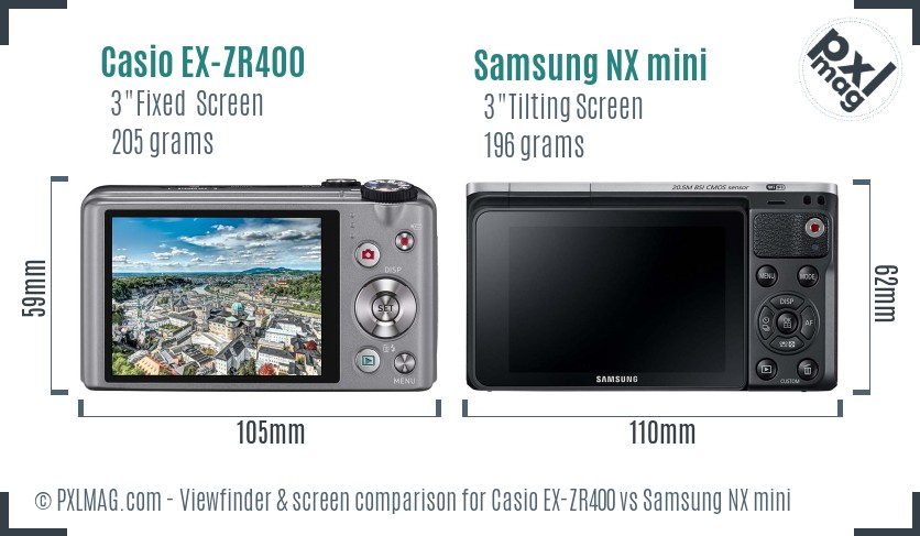 Casio EX-ZR400 vs Samsung NX mini Screen and Viewfinder comparison