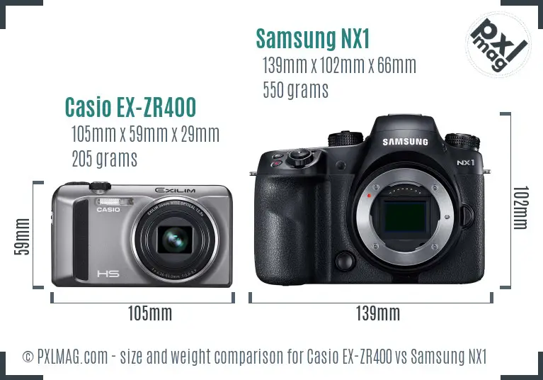 Casio EX-ZR400 vs Samsung NX1 size comparison Casio EX-ZR400 vs Samsung NX1 size comparison