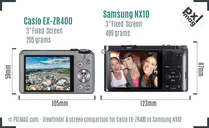 Casio EX-ZR400 vs Samsung NX10 Screen and Viewfinder comparison