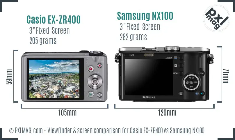 Casio EX-ZR400 vs Samsung NX100 Screen and Viewfinder comparison