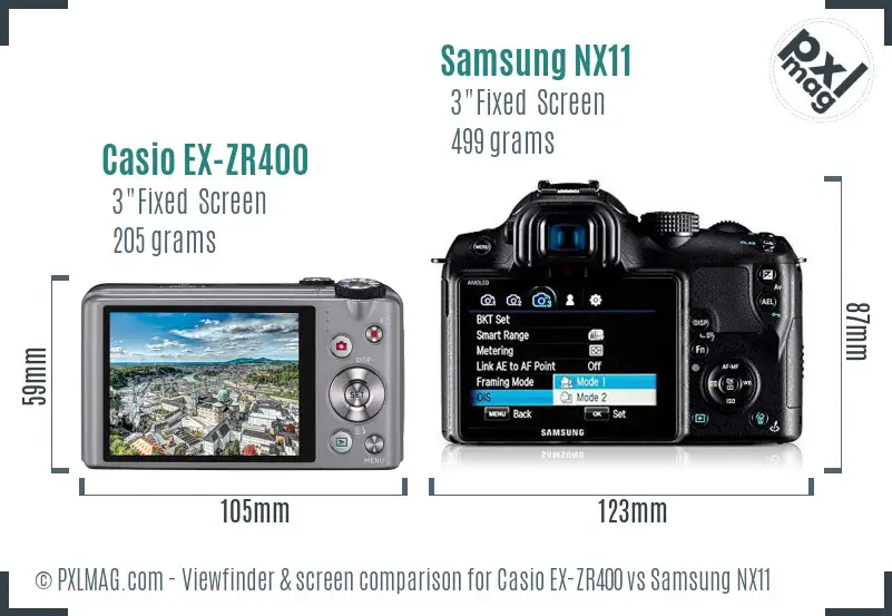 Casio EX-ZR400 vs Samsung NX11 Screen and Viewfinder comparison