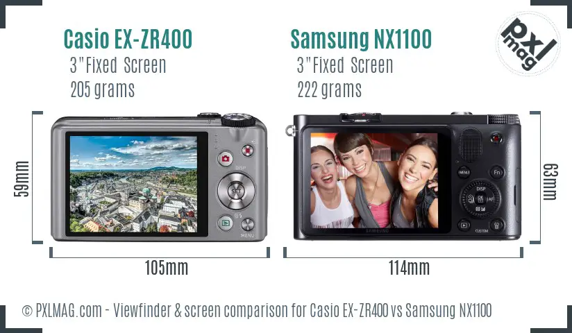 Casio EX-ZR400 vs Samsung NX1100 Screen and Viewfinder comparison Casio EX-ZR400 vs Samsung NX1100 Screen and Viewfinder comparison