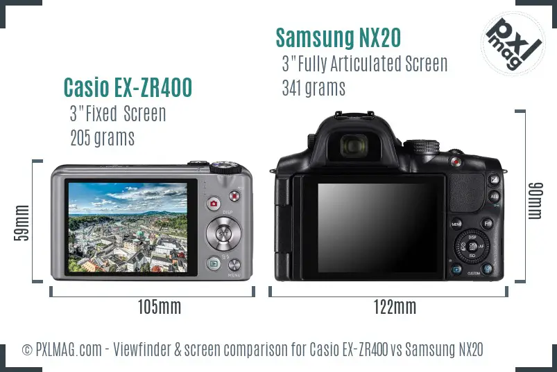 Casio EX-ZR400 vs Samsung NX20 Screen and Viewfinder comparison Casio EX-ZR400 vs Samsung NX20 Screen and Viewfinder comparison