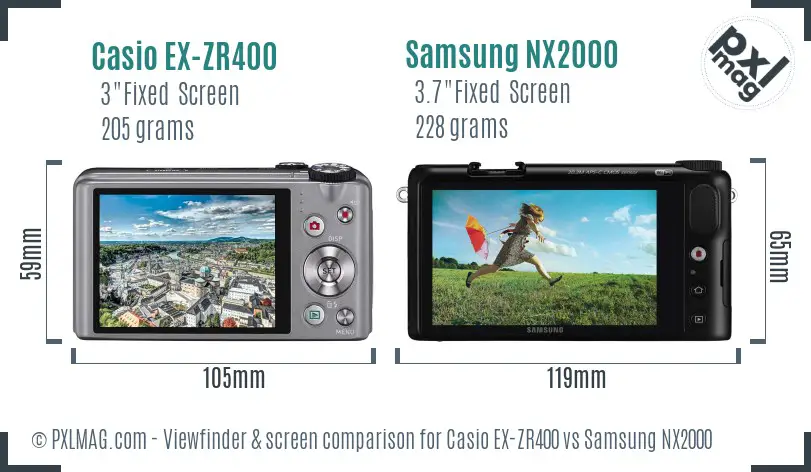 Casio EX-ZR400 vs Samsung NX2000 Screen and Viewfinder comparison