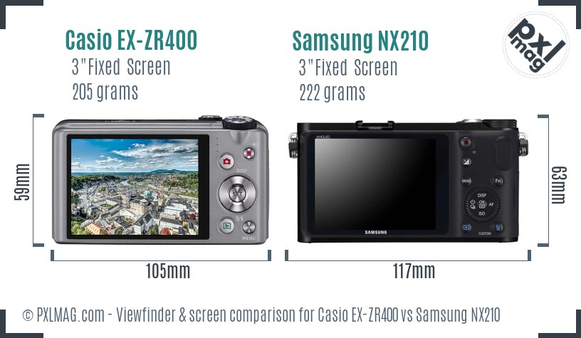 Casio EX-ZR400 vs Samsung NX210 Screen and Viewfinder comparison