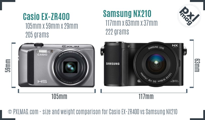 Casio EX-ZR400 vs Samsung NX210 size comparison