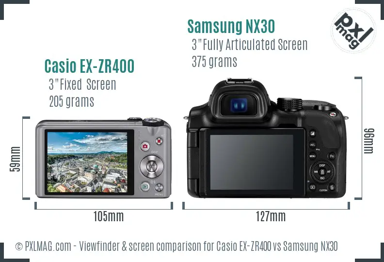 Casio EX-ZR400 vs Samsung NX30 Screen and Viewfinder comparison