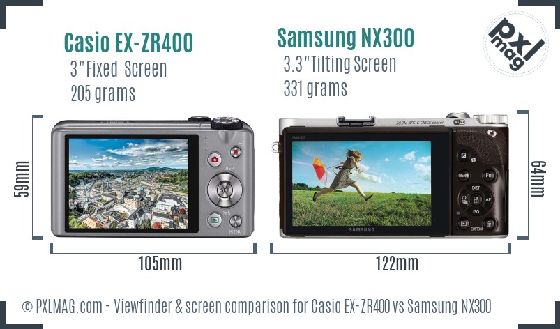 Casio EX-ZR400 vs Samsung NX300 Screen and Viewfinder comparison