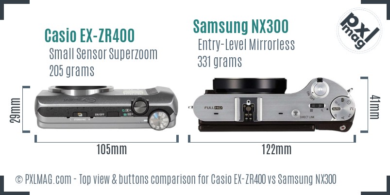 Casio EX-ZR400 vs Samsung NX300 top view buttons comparison