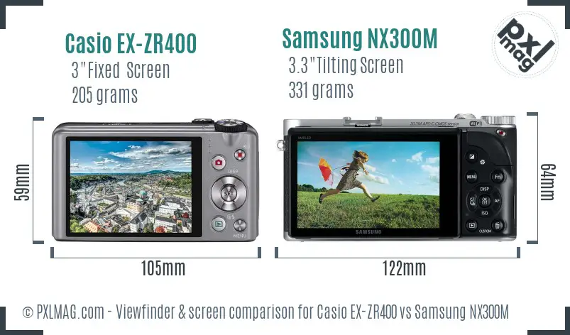 Casio EX-ZR400 vs Samsung NX300M Screen and Viewfinder comparison