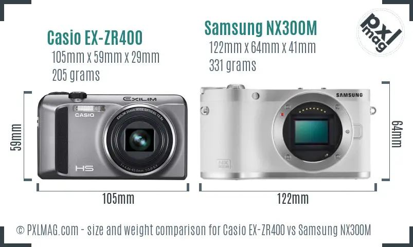 Casio EX-ZR400 vs Samsung NX300M size comparison