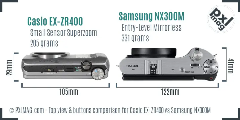 Casio EX-ZR400 vs Samsung NX300M top view buttons comparison