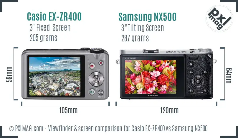 Casio EX-ZR400 vs Samsung NX500 Screen and Viewfinder comparison