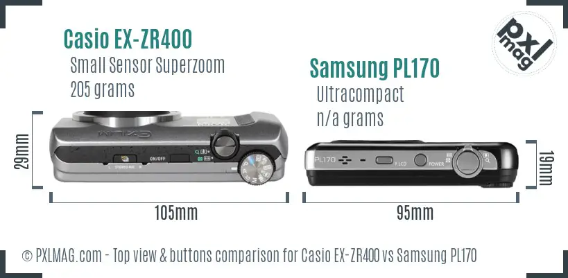 Casio EX-ZR400 vs Samsung PL170 top view buttons comparison Casio EX-ZR400 vs Samsung PL170 top view buttons comparison
