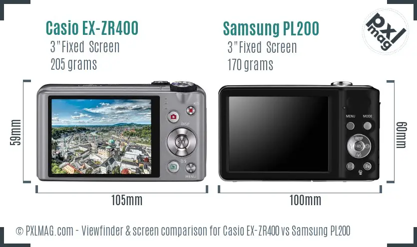 Casio EX-ZR400 vs Samsung PL200 Screen and Viewfinder comparison