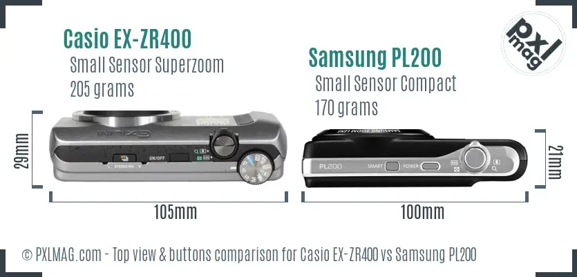 Casio EX-ZR400 vs Samsung PL200 top view buttons comparison