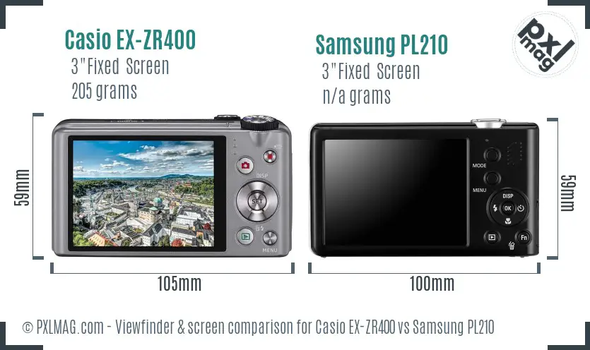 Casio EX-ZR400 vs Samsung PL210 Screen and Viewfinder comparison