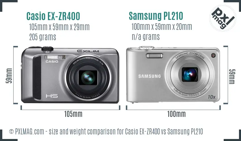 Casio EX-ZR400 vs Samsung PL210 size comparison