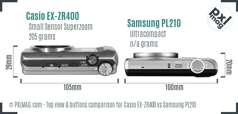 Casio EX-ZR400 vs Samsung PL210 top view buttons comparison