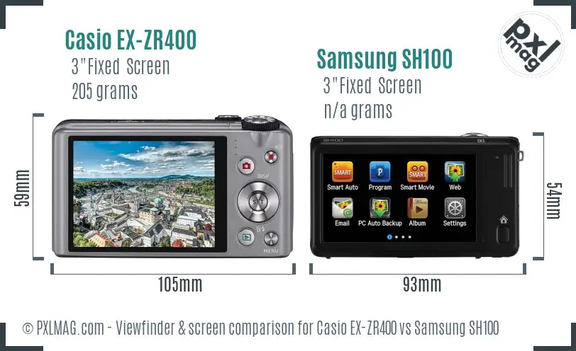 Casio EX-ZR400 vs Samsung SH100 Screen and Viewfinder comparison