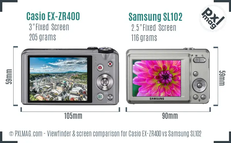 Casio EX-ZR400 vs Samsung SL102 Screen and Viewfinder comparison