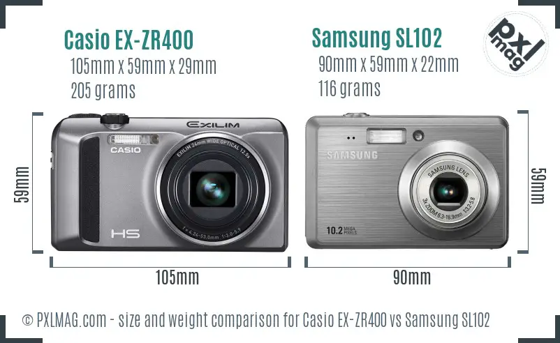 Casio EX-ZR400 vs Samsung SL102 size comparison