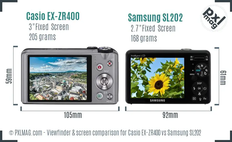 Casio EX-ZR400 vs Samsung SL202 Screen and Viewfinder comparison