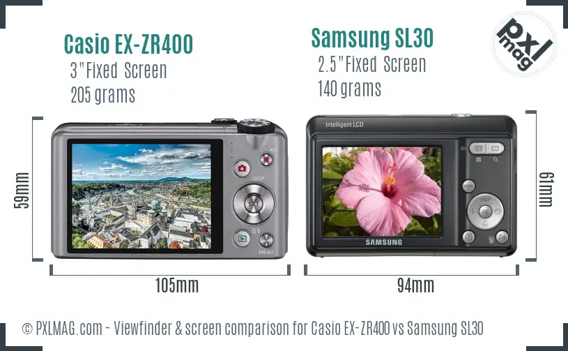 Casio EX-ZR400 vs Samsung SL30 Screen and Viewfinder comparison