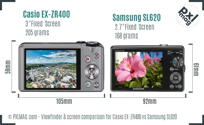 Casio EX-ZR400 vs Samsung SL620 Screen and Viewfinder comparison Casio EX-ZR400 vs Samsung SL620 Screen and Viewfinder comparison