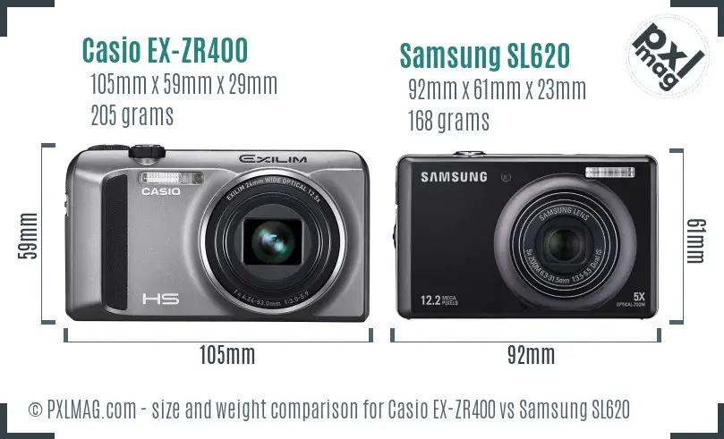 Casio EX-ZR400 vs Samsung SL620 size comparison Casio EX-ZR400 vs Samsung SL620 size comparison