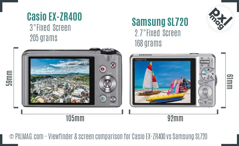 Casio EX-ZR400 vs Samsung SL720 Screen and Viewfinder comparison