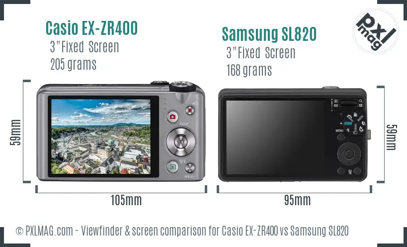 Casio EX-ZR400 vs Samsung SL820 Screen and Viewfinder comparison
