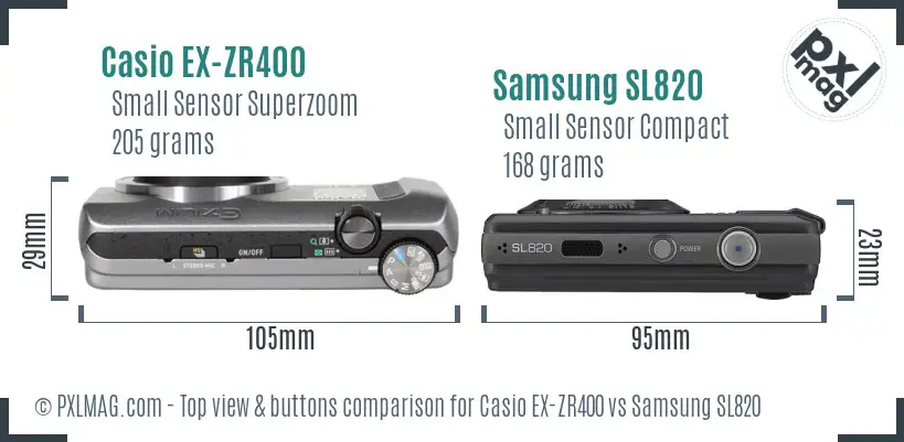 Casio EX-ZR400 vs Samsung SL820 top view buttons comparison