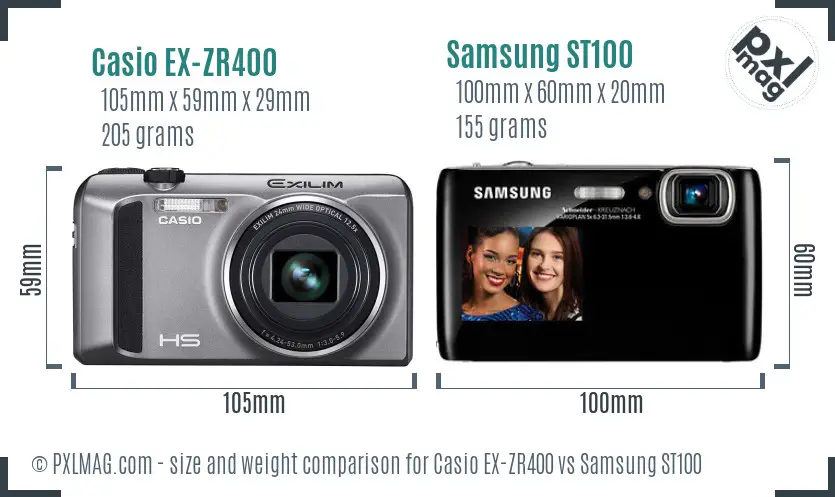 Casio EX-ZR400 vs Samsung ST100 size comparison