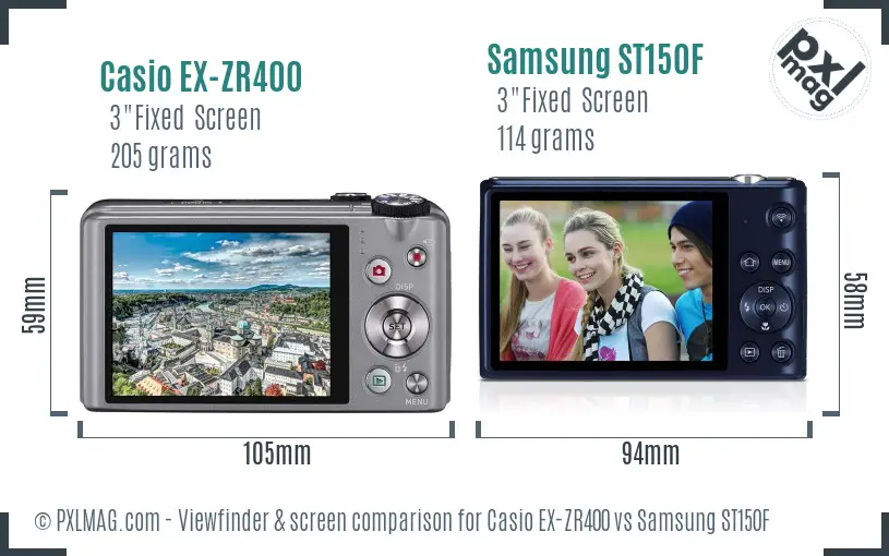 Casio EX-ZR400 vs Samsung ST150F Screen and Viewfinder comparison