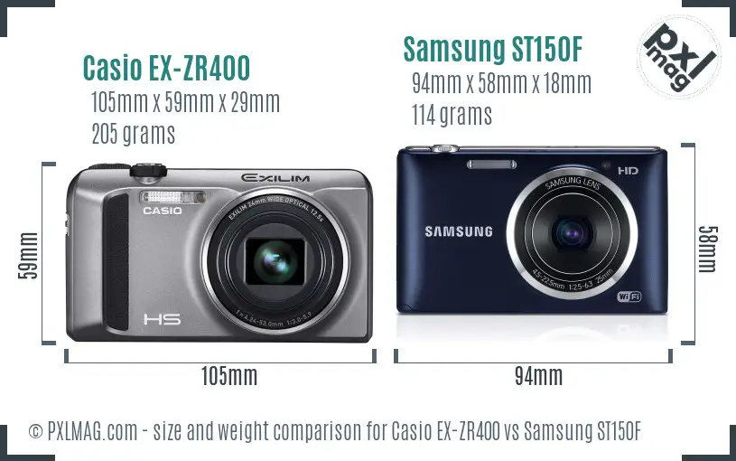 Casio EX-ZR400 vs Samsung ST150F size comparison