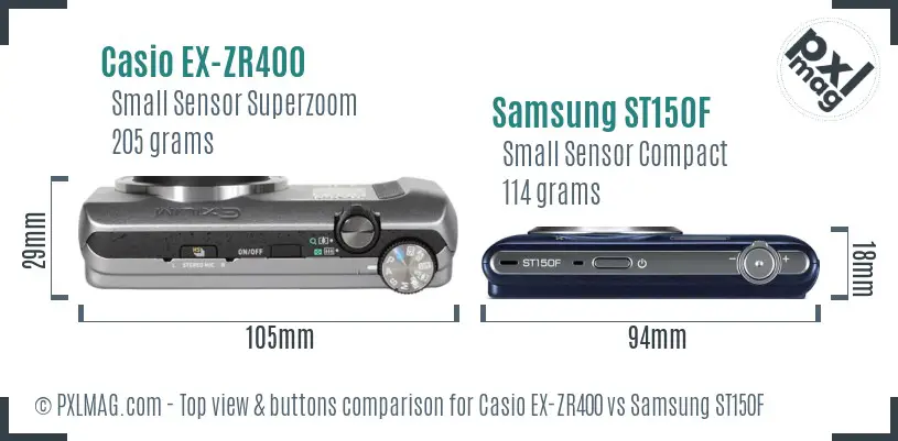 Casio EX-ZR400 vs Samsung ST150F top view buttons comparison