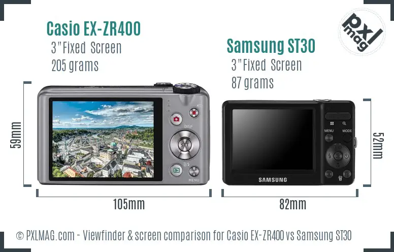 Casio EX-ZR400 vs Samsung ST30 Screen and Viewfinder comparison