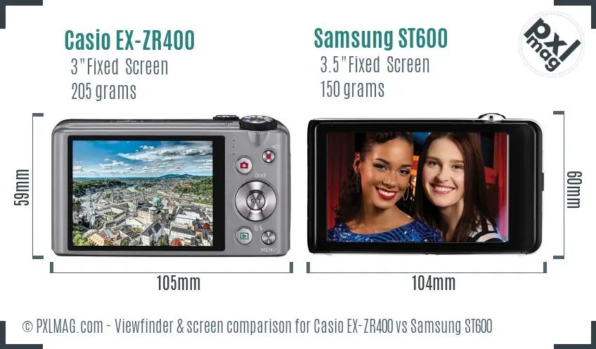 Casio EX-ZR400 vs Samsung ST600 Screen and Viewfinder comparison