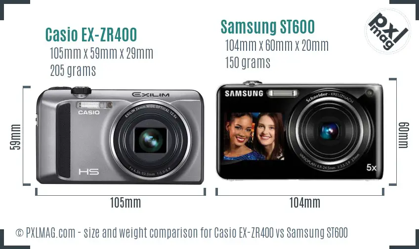 Casio EX-ZR400 vs Samsung ST600 size comparison